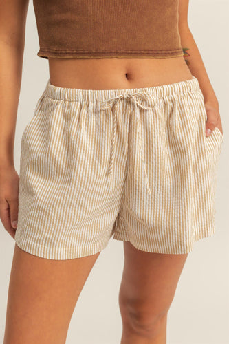 Taupe & White Drawstring Shorts