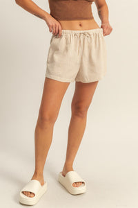 Taupe & White Drawstring Shorts