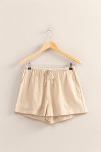 Taupe & White Drawstring Shorts