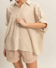 Taupe & White Drop Sleeve Button Down