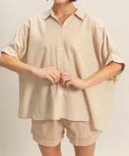 Taupe & White Drop Sleeve Button Down