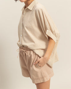 Taupe & White Drop Sleeve Button Down