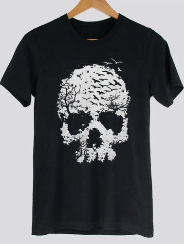 Birds Flying Out of Skull Scary Halloween Graphic Tee Shirt