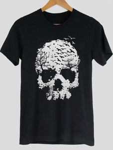 Birds Flying Out of Skull Scary Halloween Graphic Tee Shirt