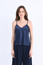 Navy Satin Camisole with Lace