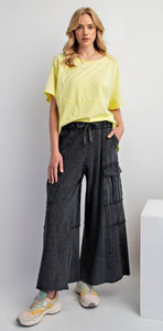 Black Mineral Washed Wide Leg Pant