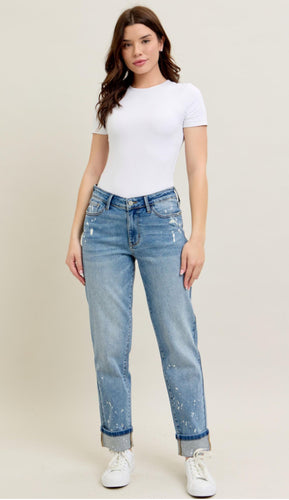 Judy Blue Bleach Splatter Boyfriend Denim