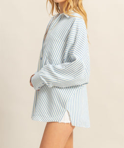 Blue Textured Stripe Top