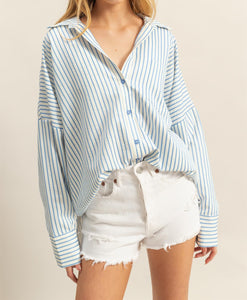 Blue Textured Stripe Top