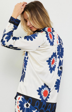 Ivory & Navy Printed LS Top