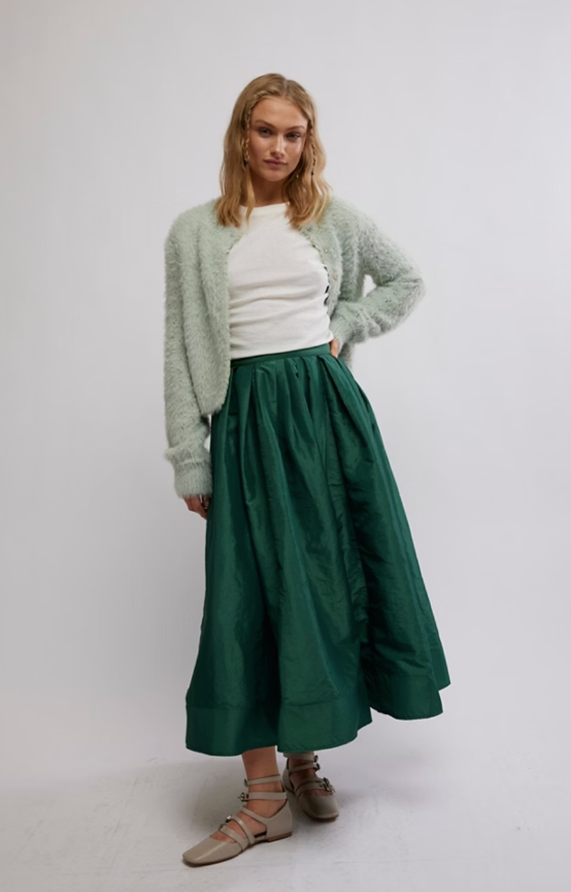 Free People Emilia Full Skirt-Uncut Emerald