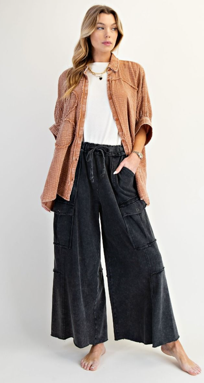 Wide Leg Easel Pants- Black