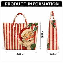 Vintage Santa Striped Holiday Coated Canvas Tote Bag
