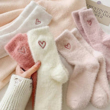 Cute Heart Embroidery Fuzzy Plush Socks - White