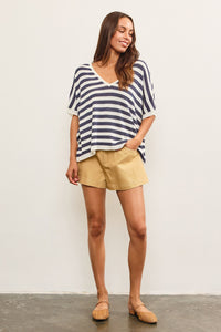 V Neck Oversized Stripe Sweater Top