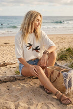 Bird Graphic Lightweight Sweater Top: CREAM COMBO