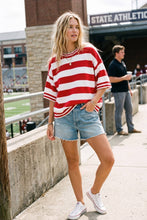 Gameday Stripe Knit Oversized Top: RED/WHITE