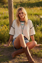 Polka Dot Contrast Trim Top: CREAM