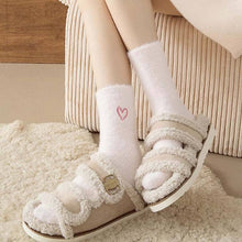 Cute Heart Embroidery Fuzzy Plush Socks - White