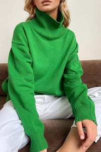 Cozy Turtleneck Dropped Shoulder Long Sleeve Sweater