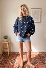 Oversized Polka Dot Scuba Pullover: NAVY/WHITE