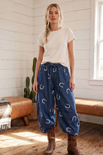 Horseshoe Print Denim Barrel Pants: Dark Denim