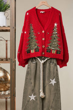 Christmas Tree Embroidered Soft Cardigan: Ivory