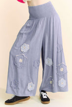 Davi & Dani Smocked Waist Flower Patch Wide Leg Pants