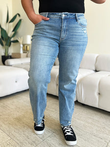 Judy Blue Full Size Mid Rise Distressed Straight Jeans