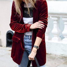 Solid Color Velvet Blazer: Burgundy