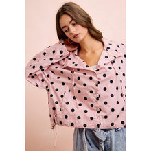 POLKA DOT PRINTED HOODED WINDBREAKER JACKET TOP: DUSTY PINK
