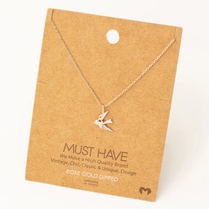 Flying Bird Pendant Necklace- Rose Gold