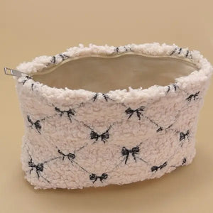 Bow Soft Lamb Wool Cosmetic Pouch Bag