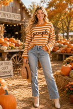 Pumpkin Script Striped Knit Sweater: ORANGE/WHITE