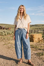 Horseshoe Print Denim Barrel Pants: Dark Denim