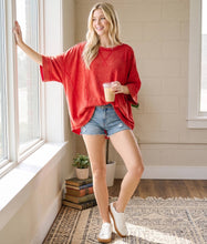 Mineral Washed Boxy Oversized Top: Red