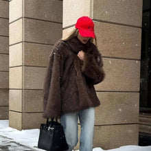 Faux Fur Collar Jacket Loose Paneled Lapel Outerwear: Brown / M