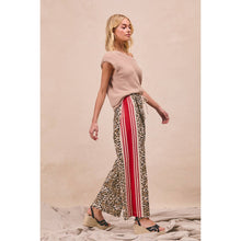 LEOPARD PRINT SIDE CONTRAST DRAWSTRING WIDE PANTS