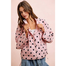 POLKA DOT PRINTED HOODED WINDBREAKER JACKET TOP: DUSTY PINK