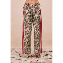 LEOPARD PRINT SIDE CONTRAST DRAWSTRING WIDE PANTS