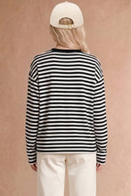 Halloween Ghost Appliqué Striped Long Sleeve Top: BLACK/WHITE