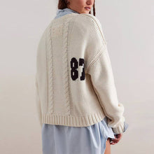 Varsity Number Knit Sweater - Oversized Pullover Top: Apricot / 100% Acrylic