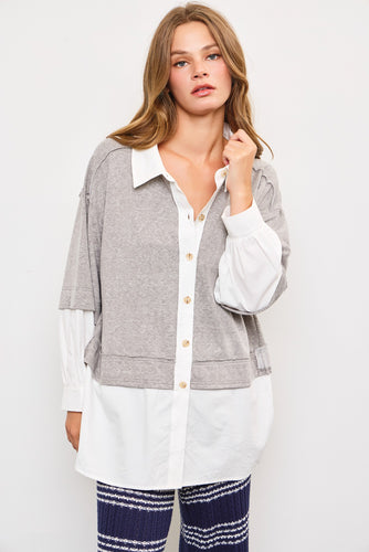 Heather Grey Oversized Collar Top