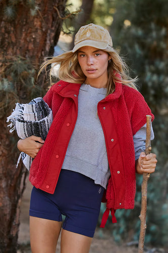 Free People Scout It Out Fleece Vest- Cranberry