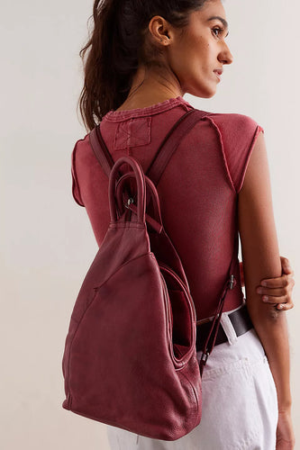 Free People Leather Soho Convertible Backpack- Crimson