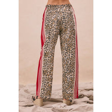 LEOPARD PRINT SIDE CONTRAST DRAWSTRING WIDE PANTS
