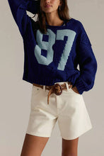 Varsity Number Knit Sweater - Oversized Pullover Top: Apricot / 100% Acrylic
