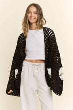 Skull Motif Crochet Open Cardigan: Black