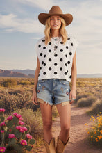 Polka Dot Sleeveless Knit Sweater Top: WHITE/BLACK