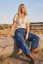 Horseshoe Print Denim Barrel Pants: Dark Denim